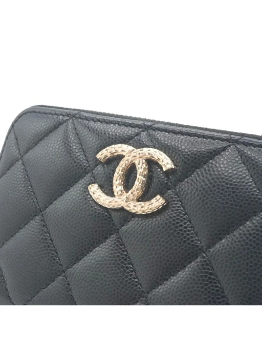 Chanel Wallet Coin Purse Black Gold Quilted CC Logo Card Case
